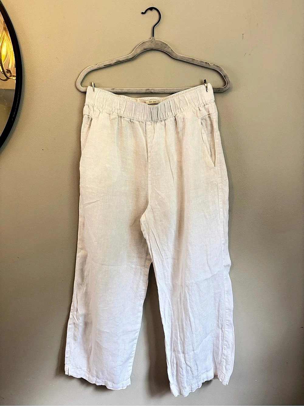 Cynthia Rowley 100% Linen Pull-On Wide-Leg Pants White